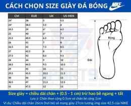 hướng dẫn sử dụng bảng size giày đá bóng nike